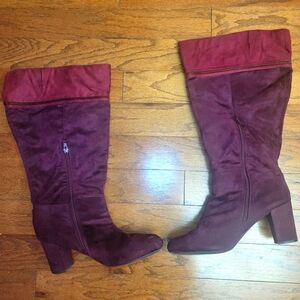 💕❤️ Avenue Cloudwalkers | Wide Calf Burgundy and Pink Knee-High Boots, Sz. 10W